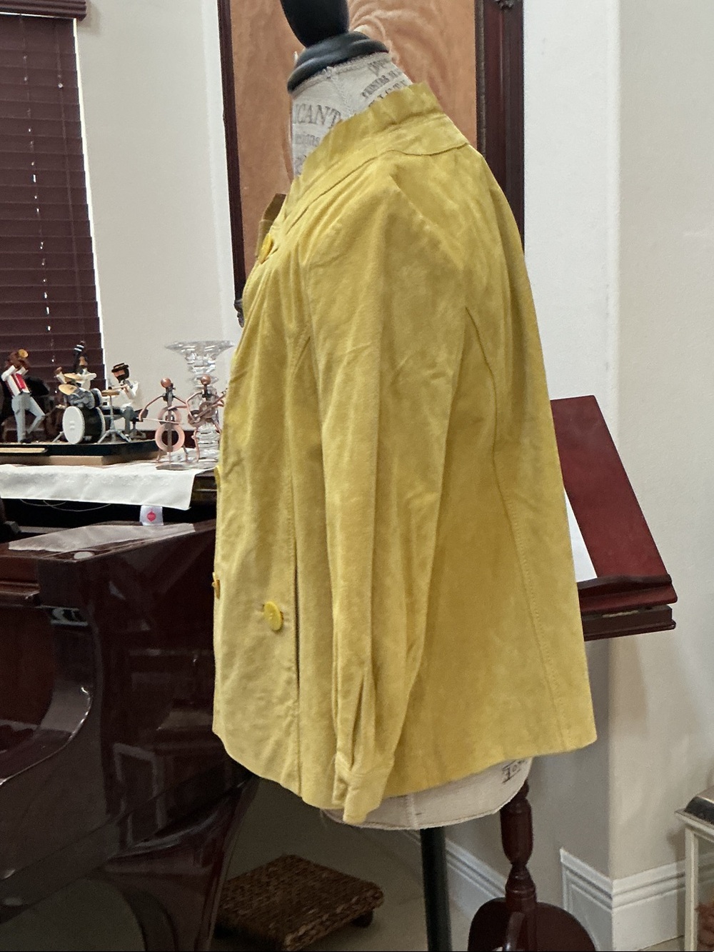 Dialogue Yellow Leather Suede Button-Front Jacket - Picture 3 of 6